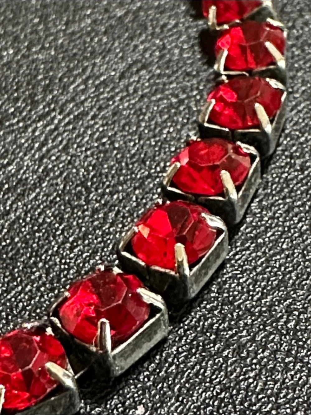 Red Rhinestone Silver Tone Small Dog Collar With Dangling Red Charm